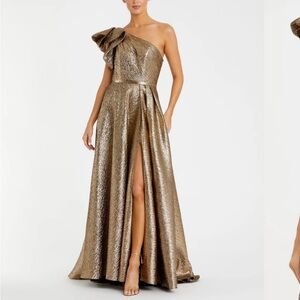 Mac Duggal one shoulder metallic ballgown